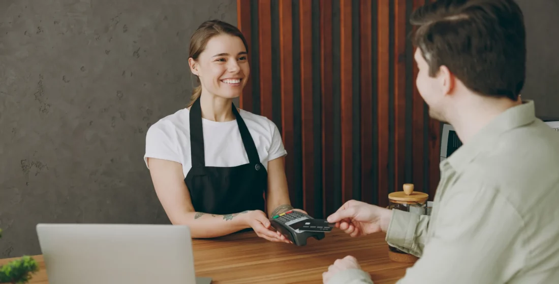 Customer paying through a credit card