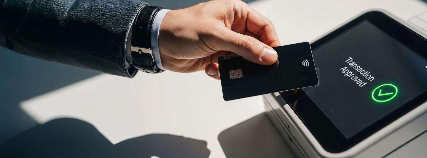 person wearing a wrist watch tapping their credit card with their left hand on a payment terminal