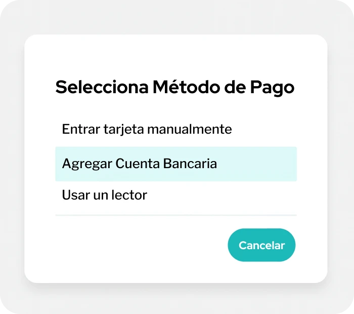 vista para seleccionar método de pago